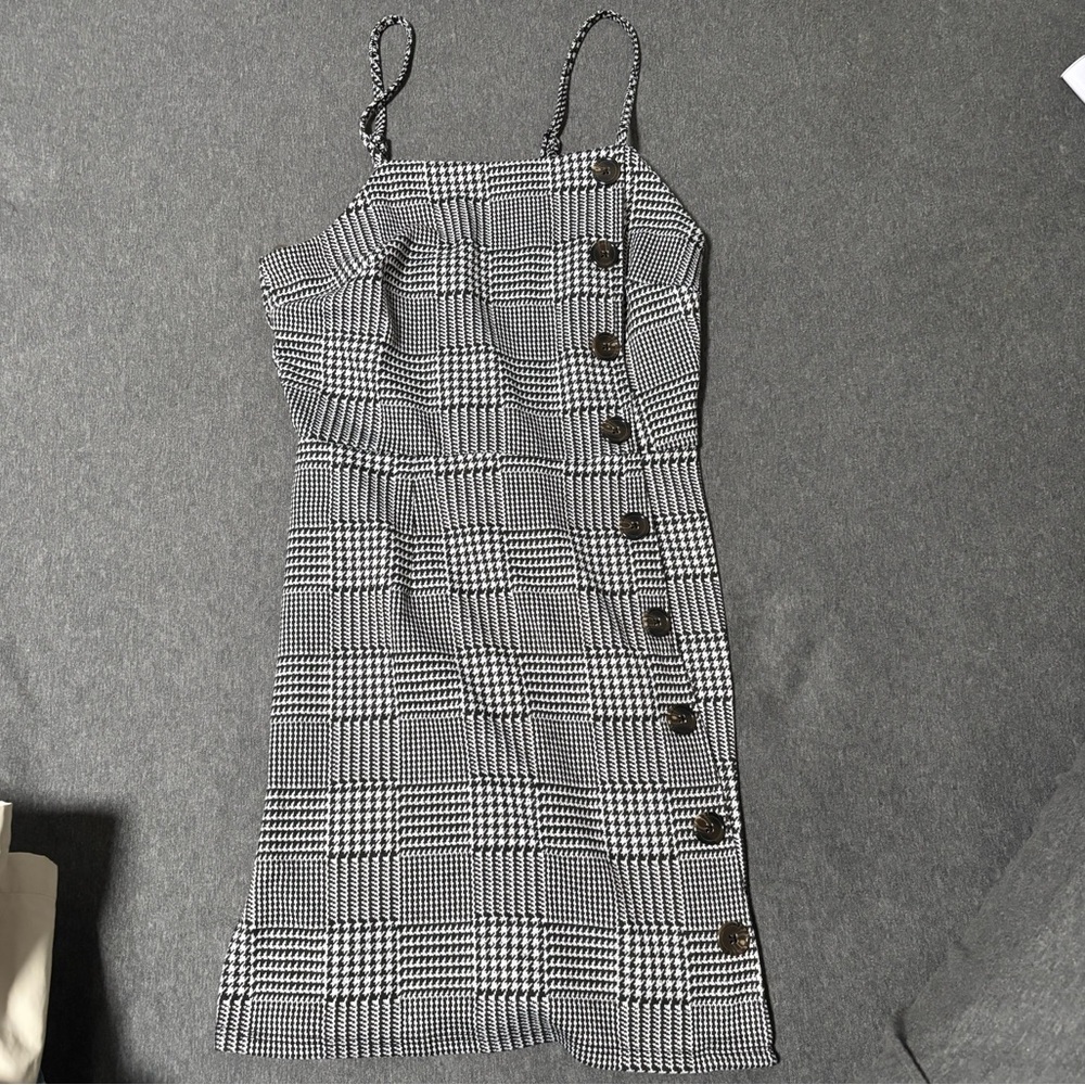 Elegant Black and White Checkered Mini Dress